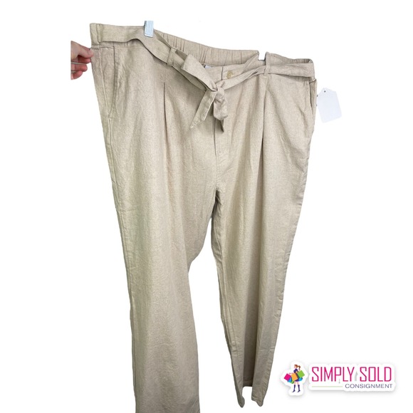 The Vermont Country Store Womens Trouser Pants Beige Linen Cotton Belted 2XL NWT - Picture 1 of 7